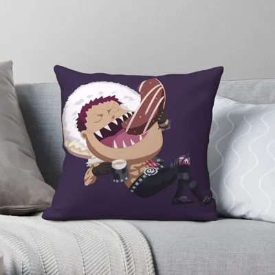 Charlotte Katakuri Eating Donuts, quadratischer Kissenbezug, Polyester, Leinen, Samt, kreativer Reißverschluss, dekorativer Kissenbezug für Zuhause Image