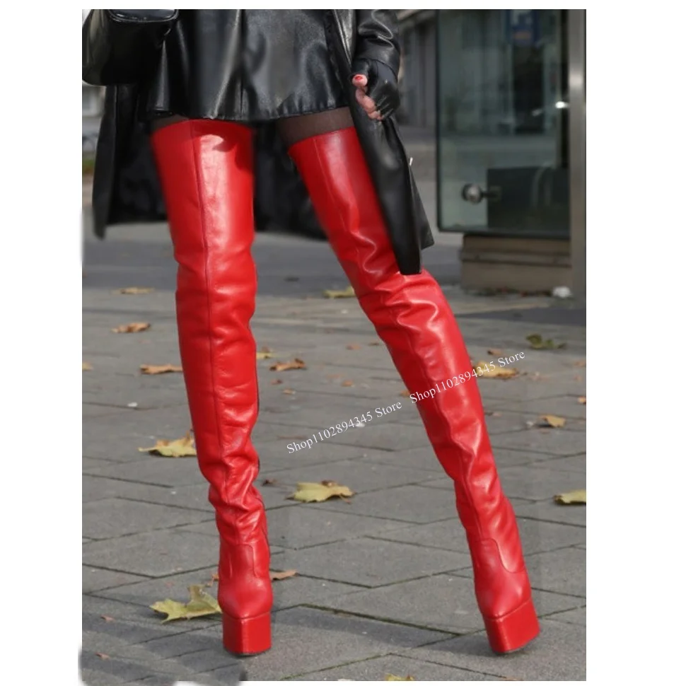 Rot Über Knie Hohe Plattform Stiefel Thin High Heel Spitz Mode Sexy Kühlen 2024 Winter Große Größe Frau Schuhe zapatillas Mujer