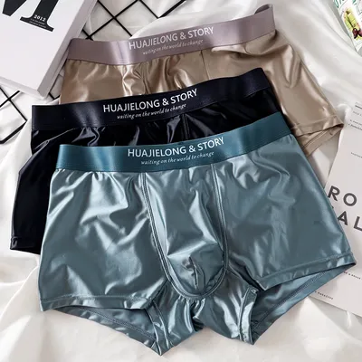 3 Teile/paket Luxus Eis Seide Satin-wie Boxer Sommer Glatte Kühle Feste männer Unterhose Atmungsaktive Mesh Gabelung Höschen unterwäsche Image