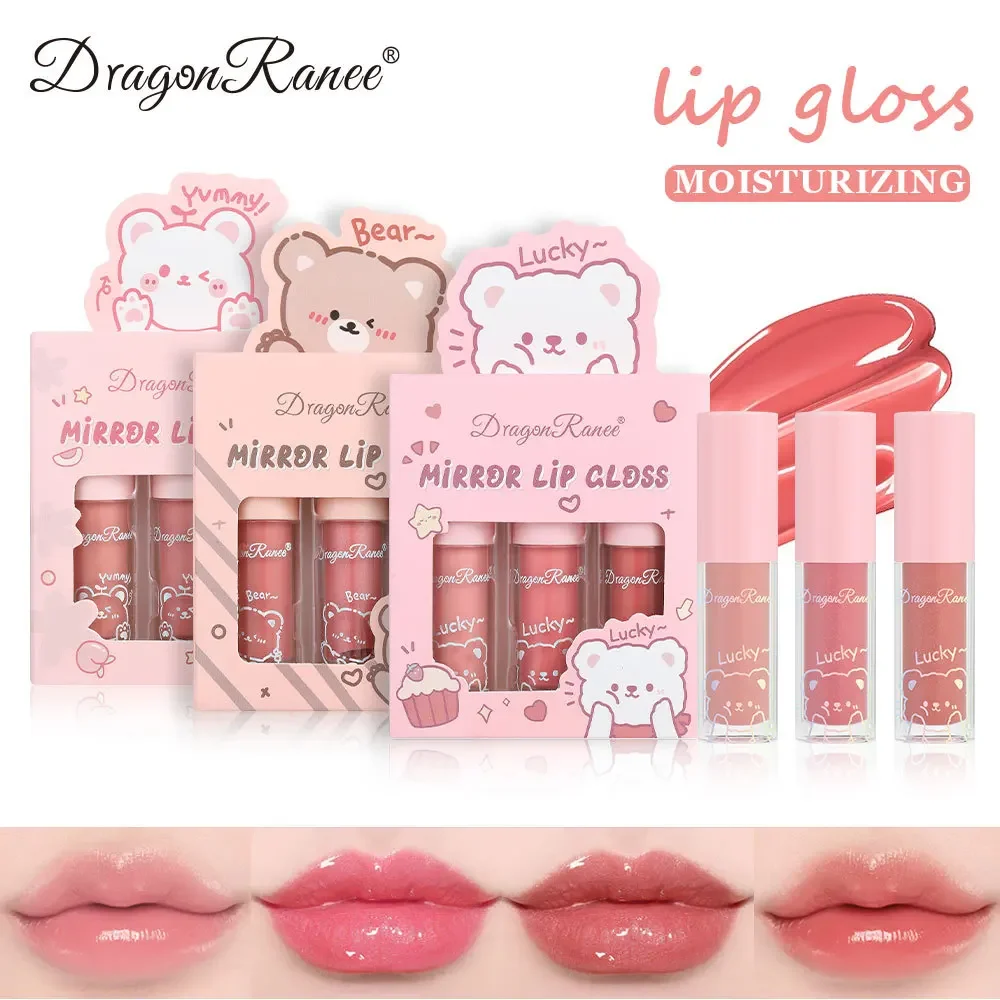 Dragon Ranee 3-teiliges Spiegel-Lipgloss-Set, feuchtigkeitsspendend, glänzende Lippenglasur, feuchtigkeitsspendende Perle, flüssiger Lippenstift, Cartoon-Lipgloss-Sets Image