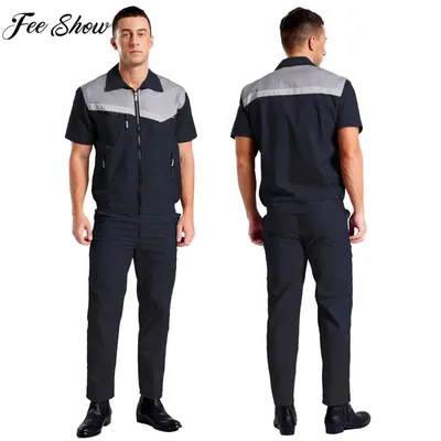 Staubdichte, verschleißfeste Werkstattuniform für Erwachsene, kurzärmlig, reflektierende Streifen, Image