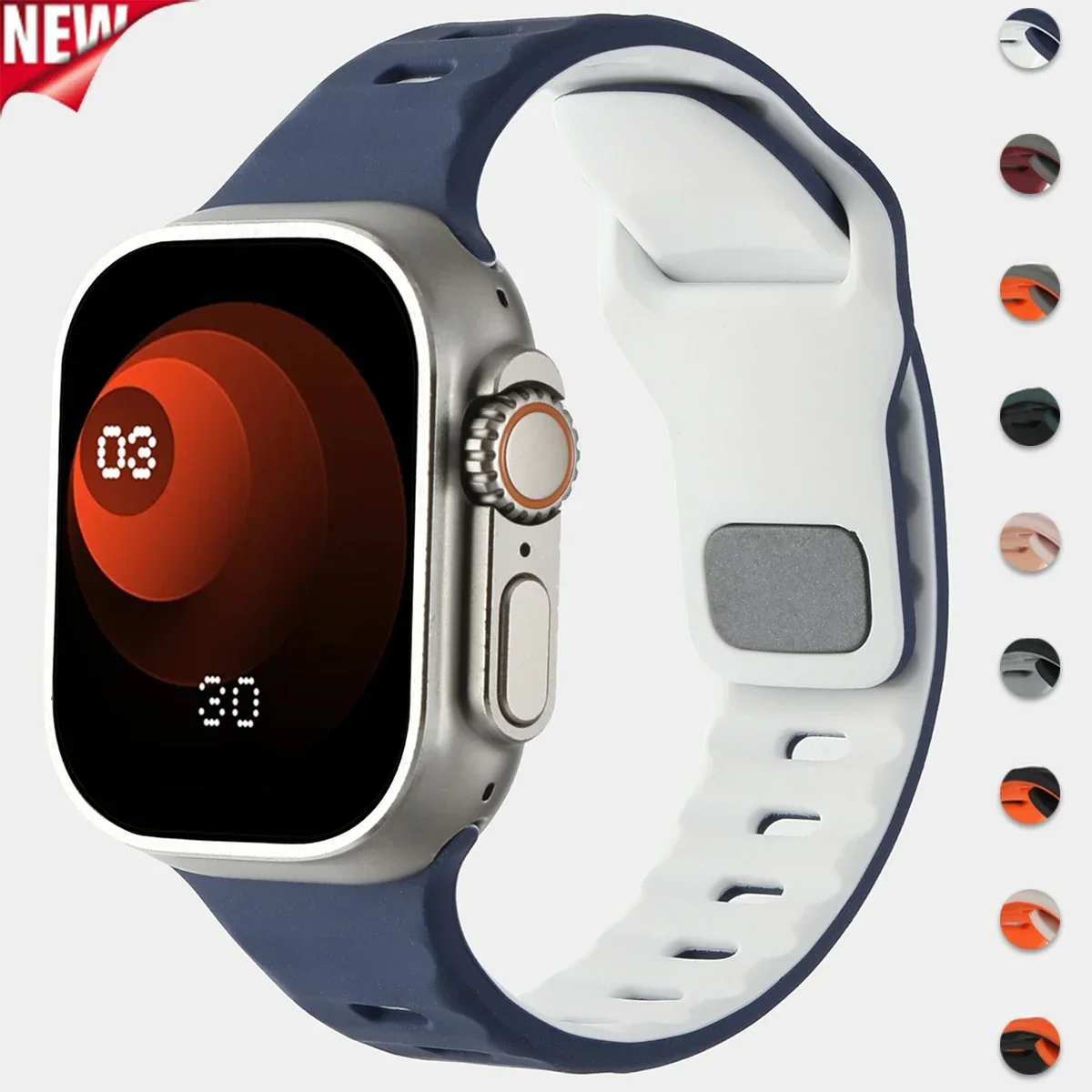 Silikonarmband für Apple Watch Band Ultra 2 49 mm 46 mm 44 mm 45 mm 41 mm 40 mm 42 mm Zweifarbiges Armband Iwatch Serie 10 9 8 7 6 SE 5 4 Image