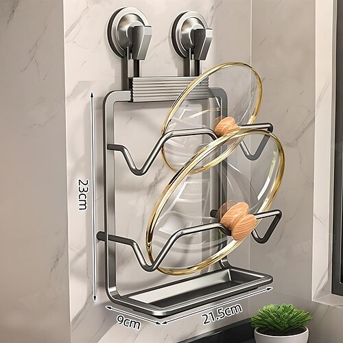 Scolapiatti da cucina, supporto per riporre gli utensili da cucina, ventosa, supporto per riporre i taglieri a parete, supporto per riporre i coperchi delle pentole, scolapiatti con scolapiatti