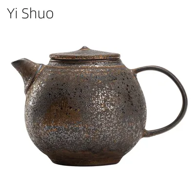 Coarse Pottery Gilt Small Teapot Mini Tea Maker Household Retro Pottery Pot Tea Kettle Ceramic Kung