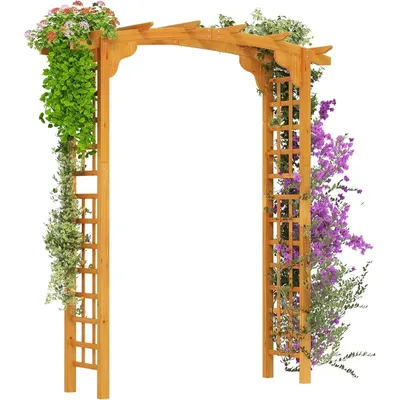90in Wood Garden Arbor Arch with Trellis Wall for Climbing & Hanging Plants, Decor for Party,