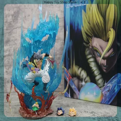 28cm Dragon Ball Gogeta 3 Head Carving Anime Figure Model Gk Statue Boy Collection Desktop