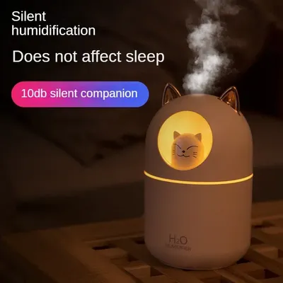 300ML Cute Pet Cat USB Mini Air Humidifier Aroma Essential Oil Diffuser Color Light Large Spary Mute