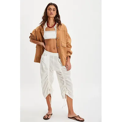 Gianna Ruched Gaucho Pull-On Trousers at Free People in Optic White, Size: XS