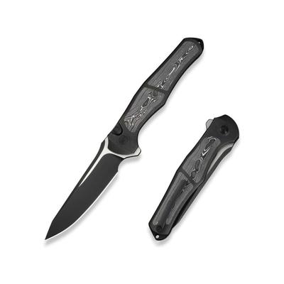 We Knife Co Ltd Weknife 702xi Flipper & Button Lock Knife Black Titanium Integral Handle With Aluminum Foil Carbon Fiber Inlay - WE07B-2
