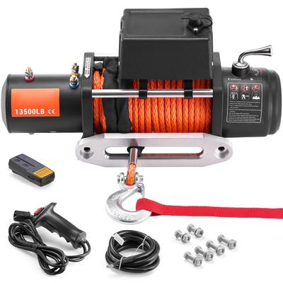 Electric Winch, 13,500 lb, 12V DC Truck Winch with Φ3/8 in x 80 ft Synthetic Rope Aluminum Fairlead Wireless