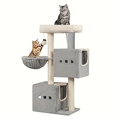 TEMU Cat Scratching Post, Cat Tree, Cat Tree With Perch, Cat House Furniture With 2 Caves, Hammock, Cave, Dark Gray 100cm Image
