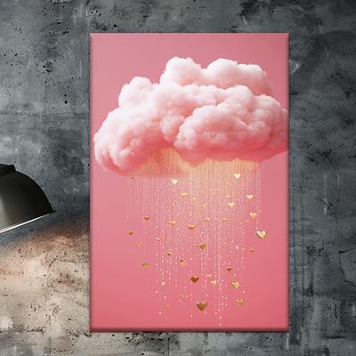TEMU 1pc, 2d Flat Canvas Painting--unframed, Pink Clouds Hearts, Wall Decoration, Living Room, Library, Office, Cafe, Bar, Abstract Art, Perfect Birthday, Holiday Gift, Valentine's Day, Easter Eg Image