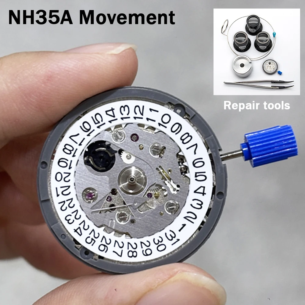 Japanisches Original NH35A Premium Mechanisches Uhrwerk NH35 Krone bei 3.8/3 6 Uhr Reparaturwerkzeug-Set Halter Lupe Pinzette Uhrmacher Image