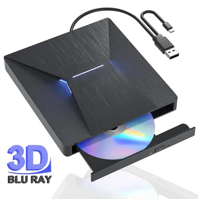 External Blu ray Drive USB3.0 USB-C Flash Light 3D Bluray Burner Reader CD DVD Player for Laptop PC Window Mac Os
