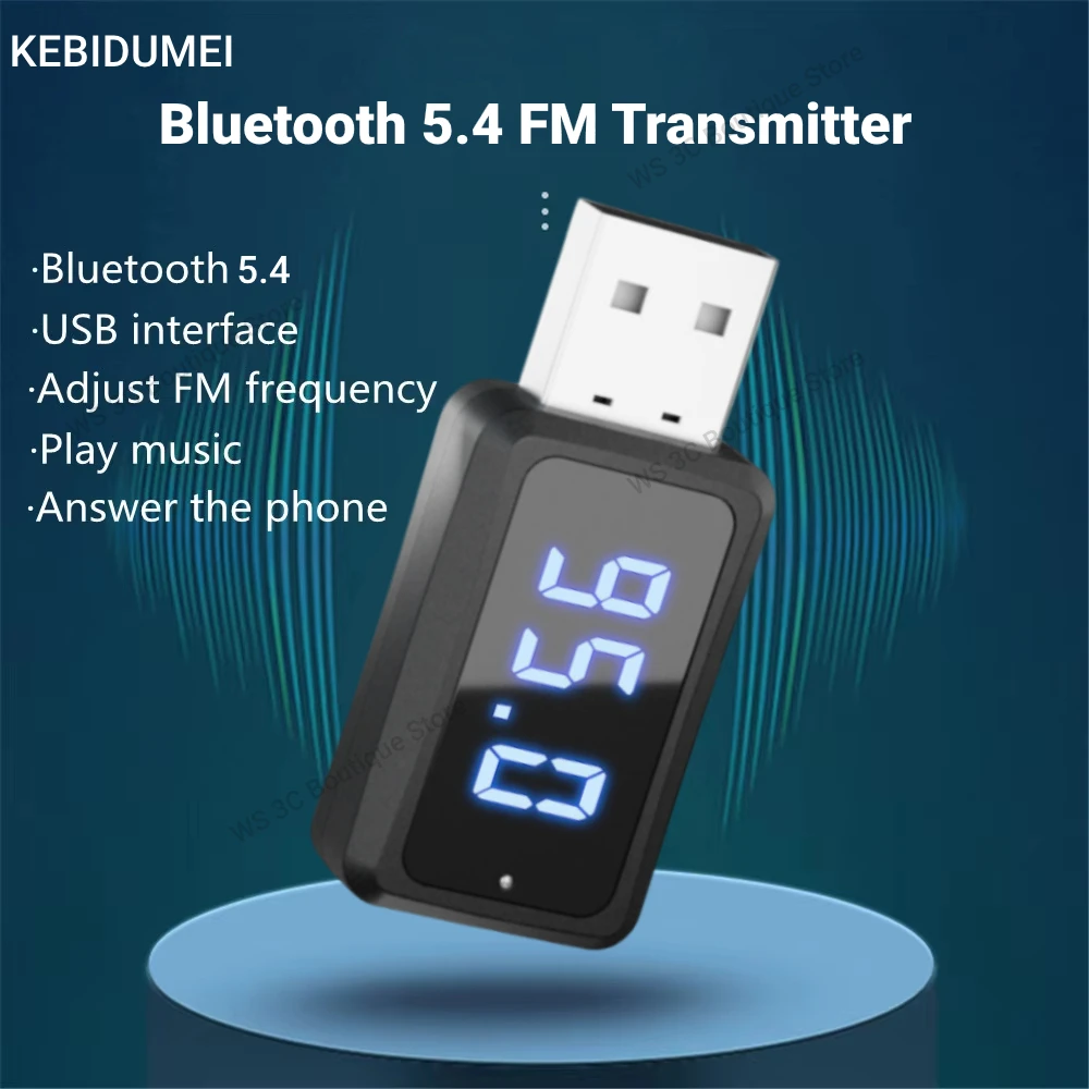 Auto Bluetooth 5,4 FM Sender USB Wireless Audio Adapter mit MIC Freisprechanruf Musik für Auto FM Radio USB Power Car Kit Image