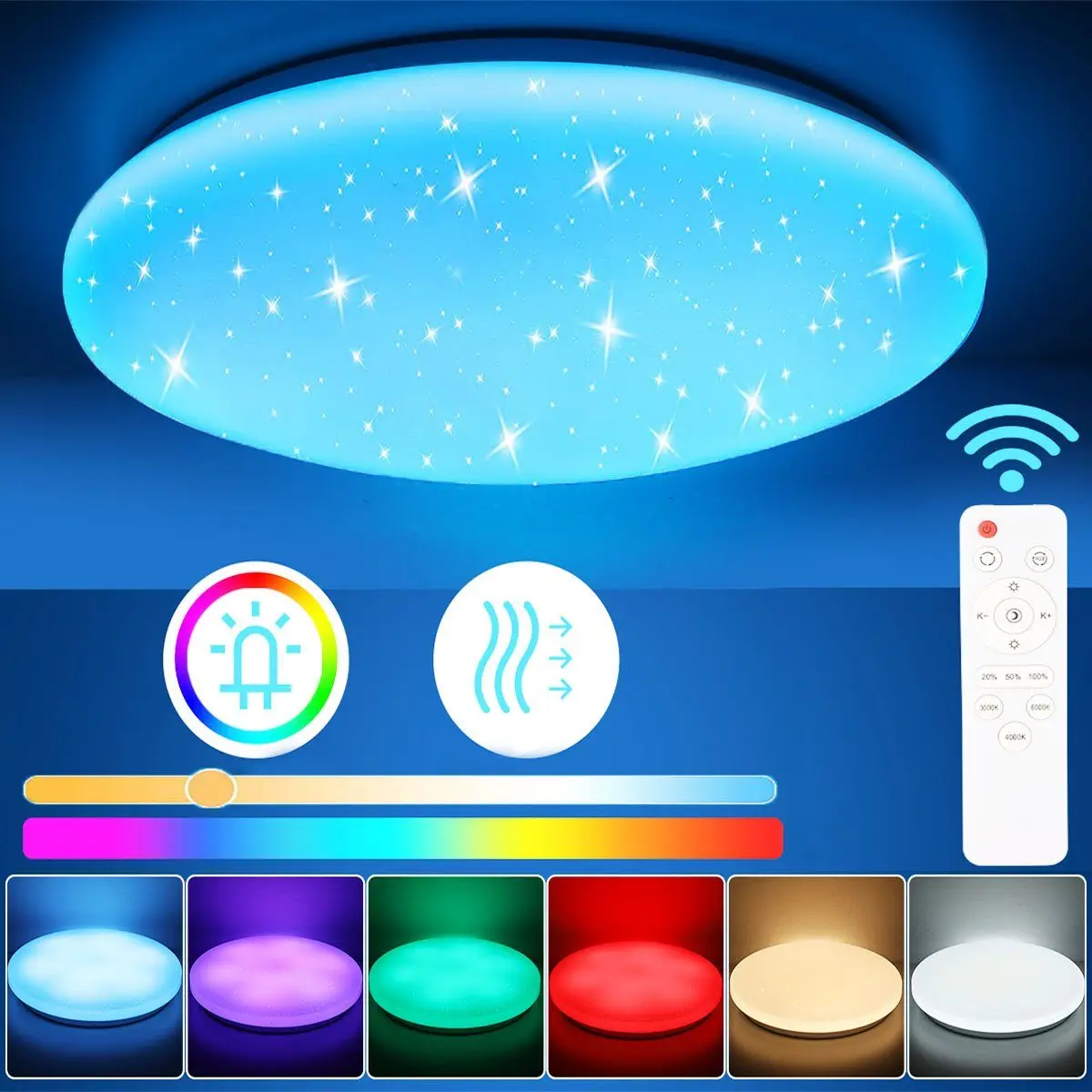 36 W RGB-LED-Deckenleuchte mit Sternenhimmel-Effekt, 40 cm RGB-Lampe, dimmbar mit Fernbedienung, für Wohnzimmer, Badezimmer, Bar