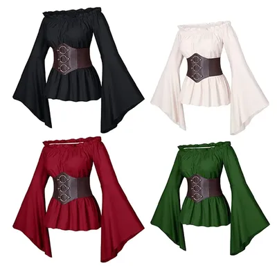 Mittelalterliche Renaissance Damen Viktorianisch Steampunk Pirat Gothic Cosplay Kostüm Vintage Tops Image