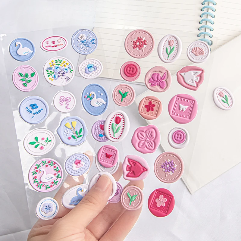 18Pcs Nette Cartoon Wachs Siegel Stempel 3D Aufkleber Scrapbooking Journal Planer DIY Deco Paster Kinder Schreibwaren Aufkleber Umschlag Abdichtung Image