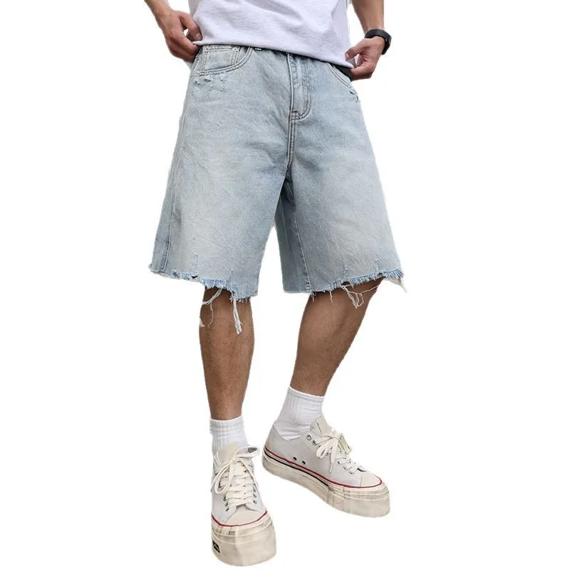 Männer Broken Edge Zerrissene Denim Shorts Cityboy Streetwear Fashion Hip Hop Lose Beiläufige Plus Größe Denim Kurze Hose Jeans Shorts
