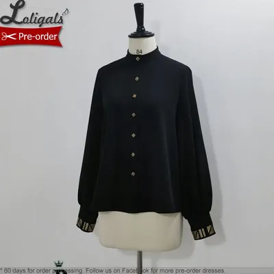 Retro Ouji Lolita Shirt Schwarze Langarmbluse ~ Ägyptische schwarze Katze von Princess Chronicles Image