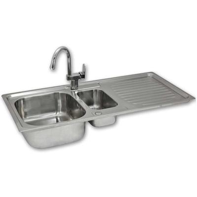 Premium Edelstahl Einbauspüle Küchenspüle Spültisch mit Resteschale + Gratis Confetti Wasserhahn Image