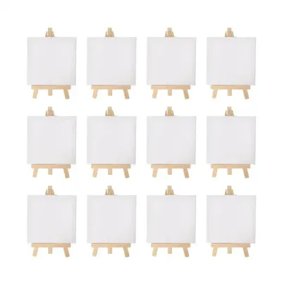 12pcs Artists 5 inch Mini Easel +3 inchx3 inch Mini Canvas Set Painting Kids Craft DIY Drawing Small Table Easel for School
