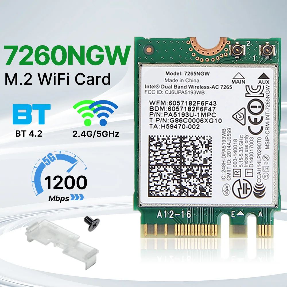 AC 7265 M.2 Wireless-Netzwerkkarte Dualband 2,4 G/5 G 867 Mbit/s 802.11AC Bluetooth 4.2 NGFF WLAN WiFi-Karte Image