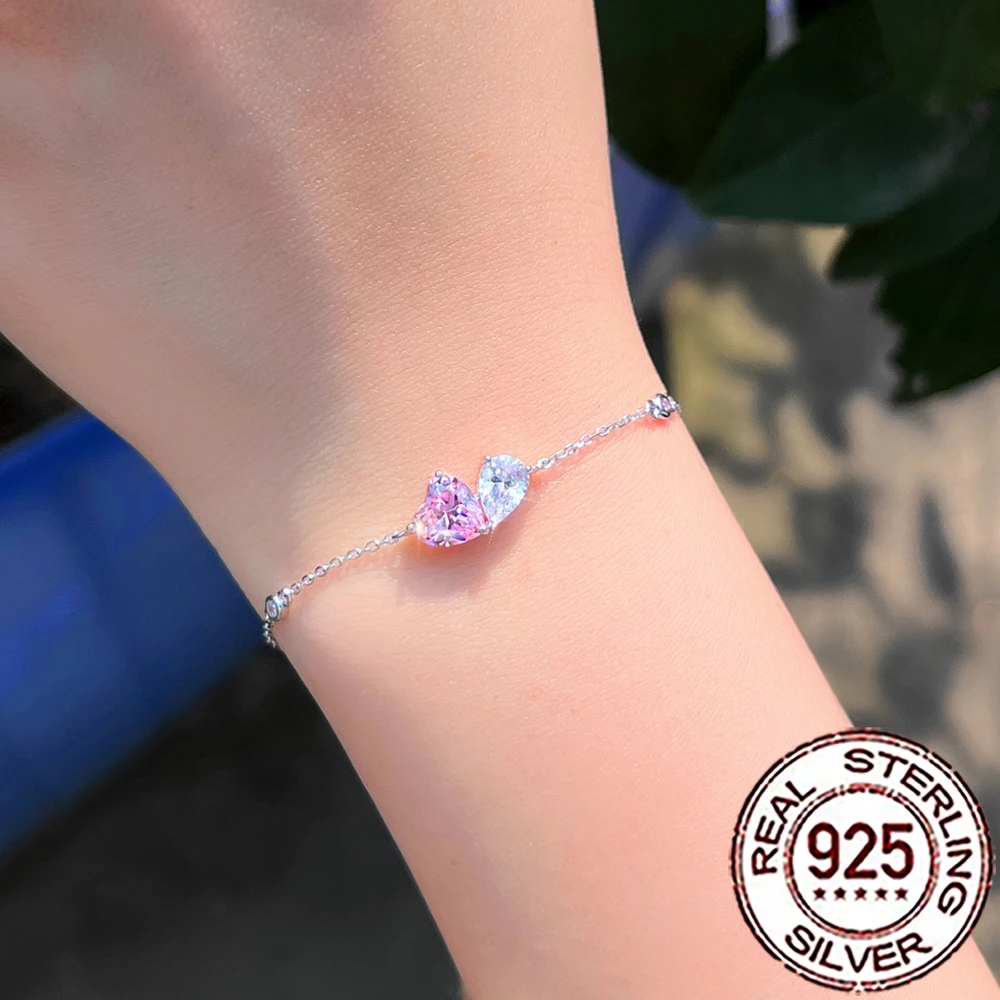 CWWZircons 925 Sterling Silber Romantisches Rosa CZ Kristall Verstellbares Armband für Frauen Verlobungsfeier Edlen Schmuck Geschenke SB036 Image