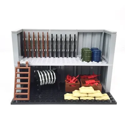Combat Zone Brick Set mit Versorgungskisten, Sandsäcken, Tanks, Kanonen, militärische Bunker, Image