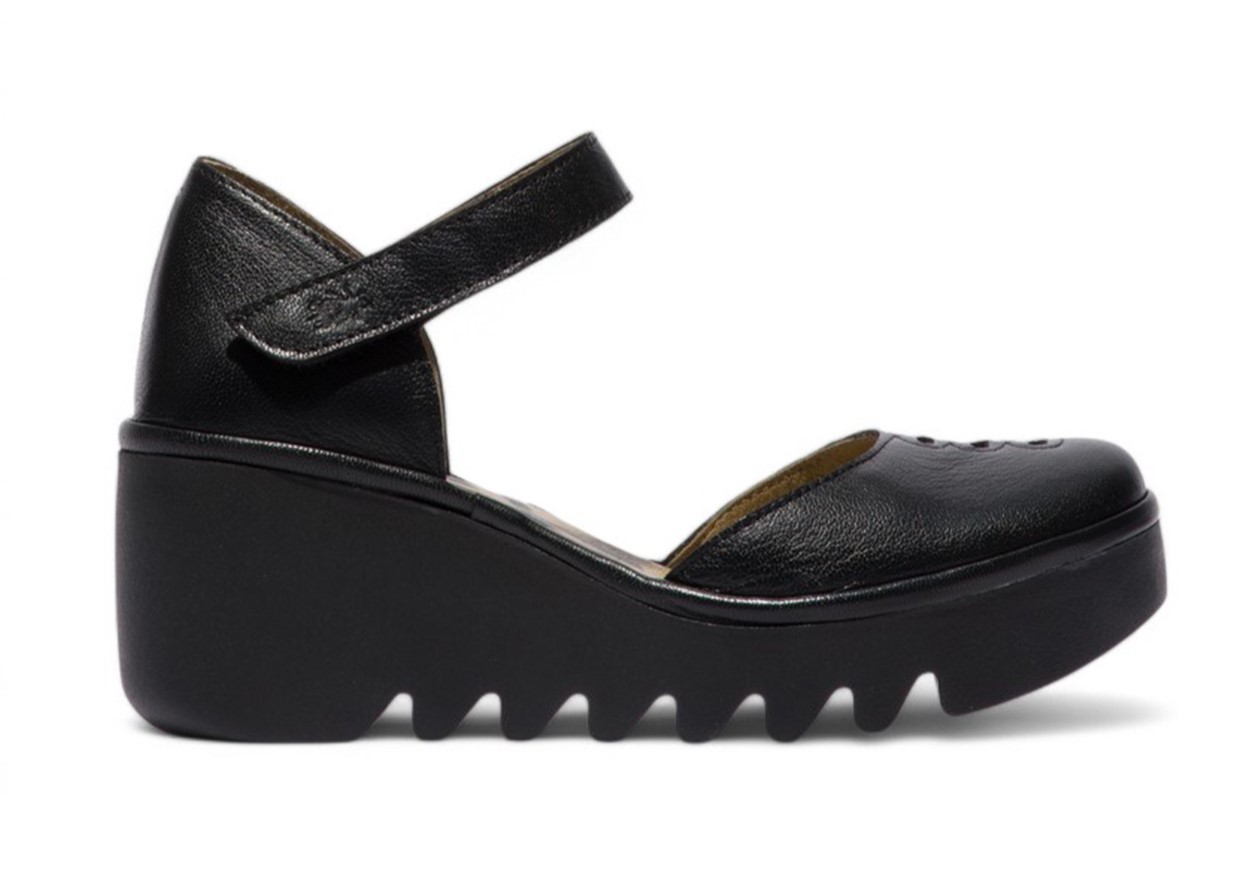 Fly London Damen BISO305FLY Keilsandalen Espadrille Riemchen Heels in Schwarz