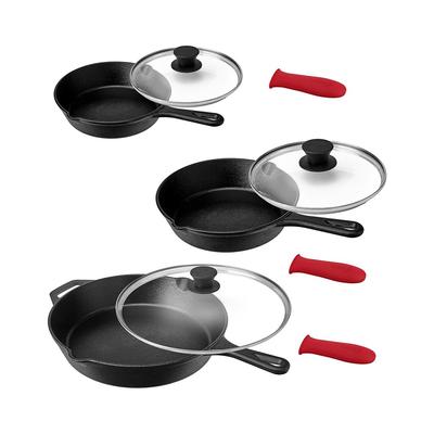 MegaChef Pre-Seasoned 9Pc Cast Iron Skillet Set With Silicone Holders