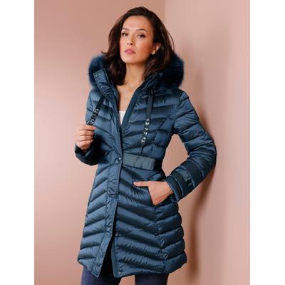 Daunenjacke MANISA, Damen, Gr. 40, blau (rauchblau), 100% Polyamid, Fellimitat:100% Polyester, Füllung:80% Daunen, 20% Federn, unifarben, Langarm, Jacken