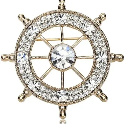 Navy Style Diamond Studded Rudder Brooch