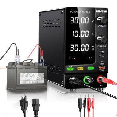 DC Power Supply Variable 30V 10A, 300W Encoder Adjustable 6V 12V 24V LiFePO4 Lithium Ion etc.