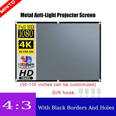 MIXITO 4:3 Projector Anti-Light Curtain 50 60 72 84 92 100 110inches 3d HD Portable Projection