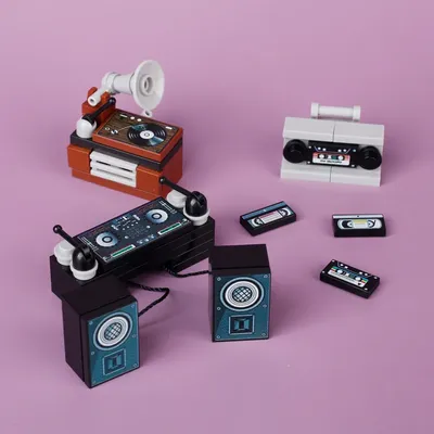 MOC City Music Building Blocks Street View House Recorder DJ Station Jukebox Accessories DIY Bricks