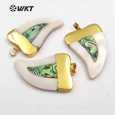 WT- P666 Stylish jewelry charm natural shell horn pendant gorgerous shell horn pendant with gold