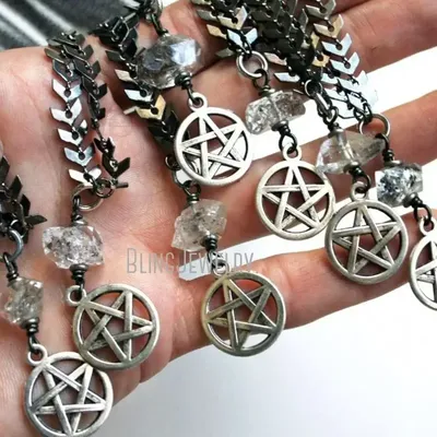 10pcs Pentagram Herkimer Quartz Fishbone Choker Wicca Witch Pagan Occult Crystal Statement Layer