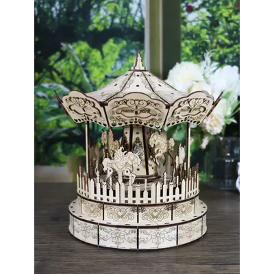 3d Wooden Puzzle Carousel Music Box Handmade Assembly Model Kit Holidays Birthdays Christmas Gifts