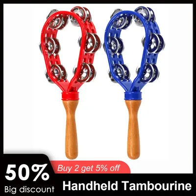Tambourine Hand Held Drum Wooden Handle Safe Handheld Tambourine Rustproof Waterproof Percussion