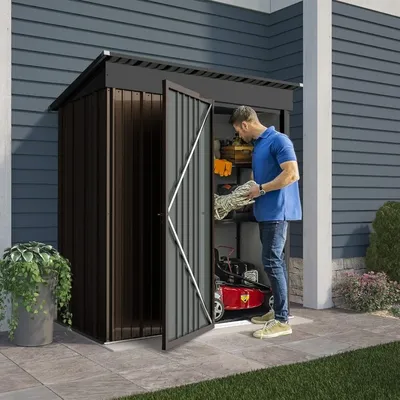 Outdoor Storage Shed with Floor,Tool Garden Metal Sheds with Lockable Door,Outside Waterproof