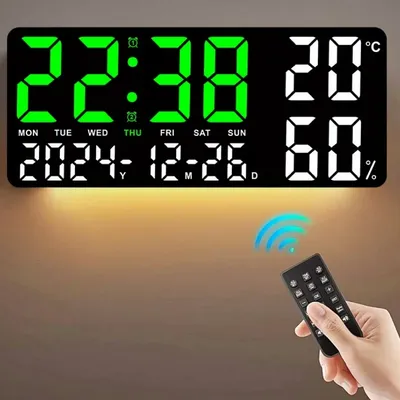 Large Digital Wall Clock with 7Colors Mood Light 2 Alarm TEMP Humidity Date Table Clock 12/24H