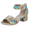 Sandalette RIEKER, Damen, Gr. 42, bunt (multi, beige), Textil, Lederimitat, geblümt, elegant, Schuhe Sandalette Riemchensandale, Sommerschuh, Riemchensandale, Urlaubschuh mit praktischem Klett