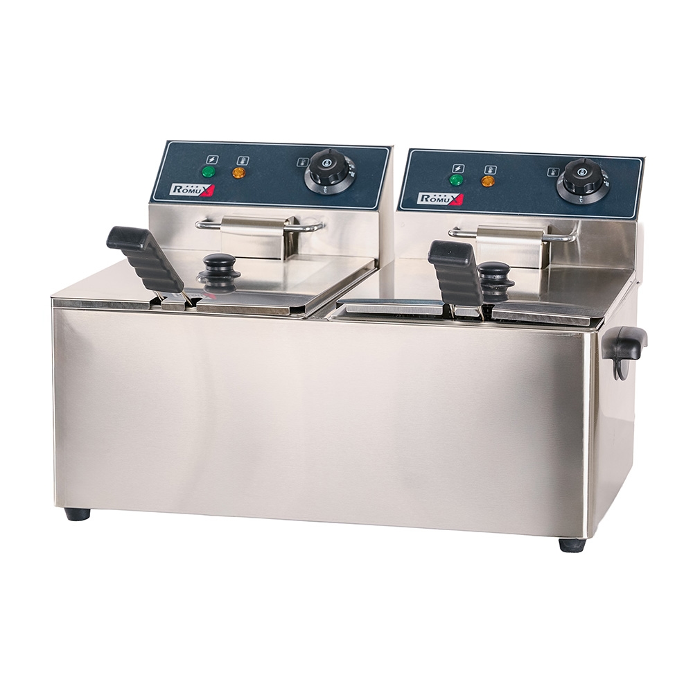 Romux® Elektrische Fritteuse Professionelle 8+8 Liter Tischgerät Doppelt | Fritteuse aus Edelstahl 6500 W mit Sicherheitsthermostat Image