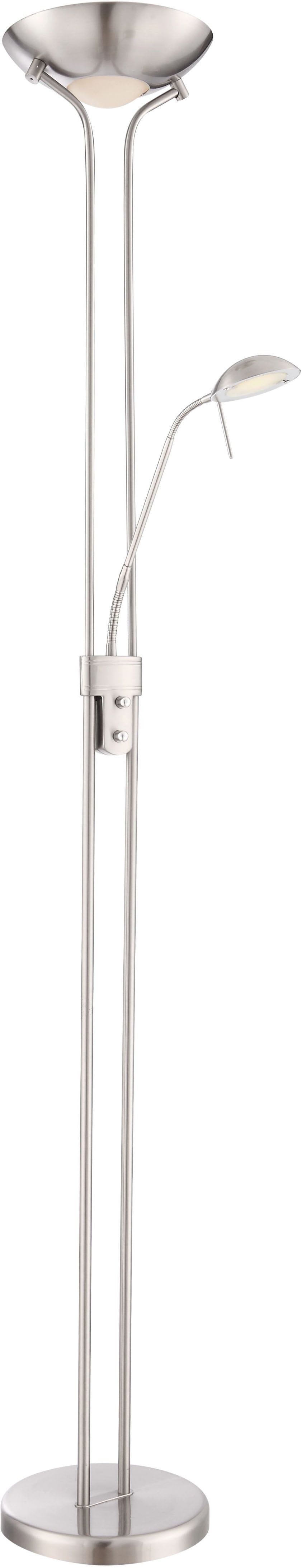 GLOBO LIGHTING Stehlampe "LEONAS", silber (nickel matt), Ø 25,5cm H: 180cm, 1 Stk., Leuchten, Stehleuchte, Flexo, Wohnzimmer, Schlafzimmer, 3000 Kelvin, Stehlampe