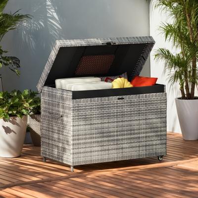 230 Gallon Wicker Deck Box with Wheels - All-Weather Outdoor Storage Box for Patio Furniture, Outdoor Cushions, Pool Storage