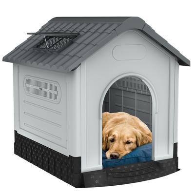 TEMU Gray Pp Plastic Dog House With Skylight & Ventilation - Indoor/outdoor Pet Shelter For Dogs And Cats, Easy To Assemble, Lightweight & Spacious Design Image
