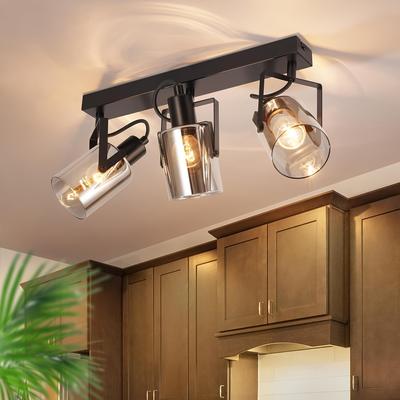 TEMU Modern Industrial Black Pendant Light - 350° Rotating Adjustable Wall Lamp With Smoke Gray Glass Shade, Sleek Metal Frame For Kitchen, Bedroom, Or Living Room (bulb Not Included) Image
