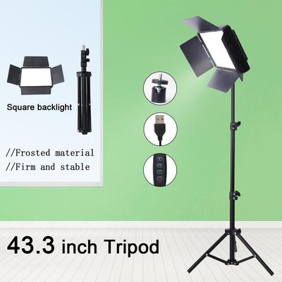 TEMU 1 Set Of Led Video Photography Lighting Kit, With Adjustable 43-inch Tripod, 10-inch Square Led Fill Light, Dimmable 3-color Lights, Suitable For Video Recording And Photography Studio Image