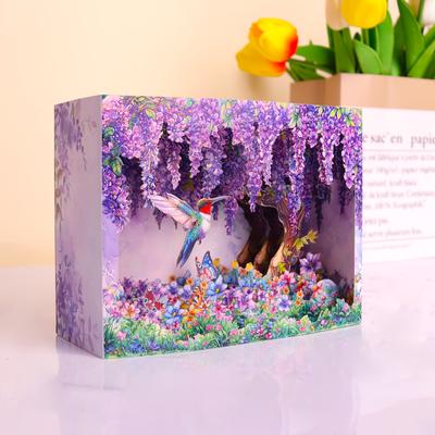 TEMU 1pc 3d Pop-up Wisteria And Hummingbird Greeting Card With Envelope – Vibrant For Birthdays, Mother’s Day, Anniversaries, Weddings, Or – Decor And Party Supply Image